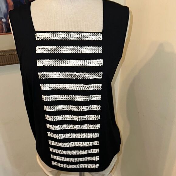Bob Mackie Wearable Art Black w/ White Sequins Sleeveless Top Size Large - Picture 3 of 10